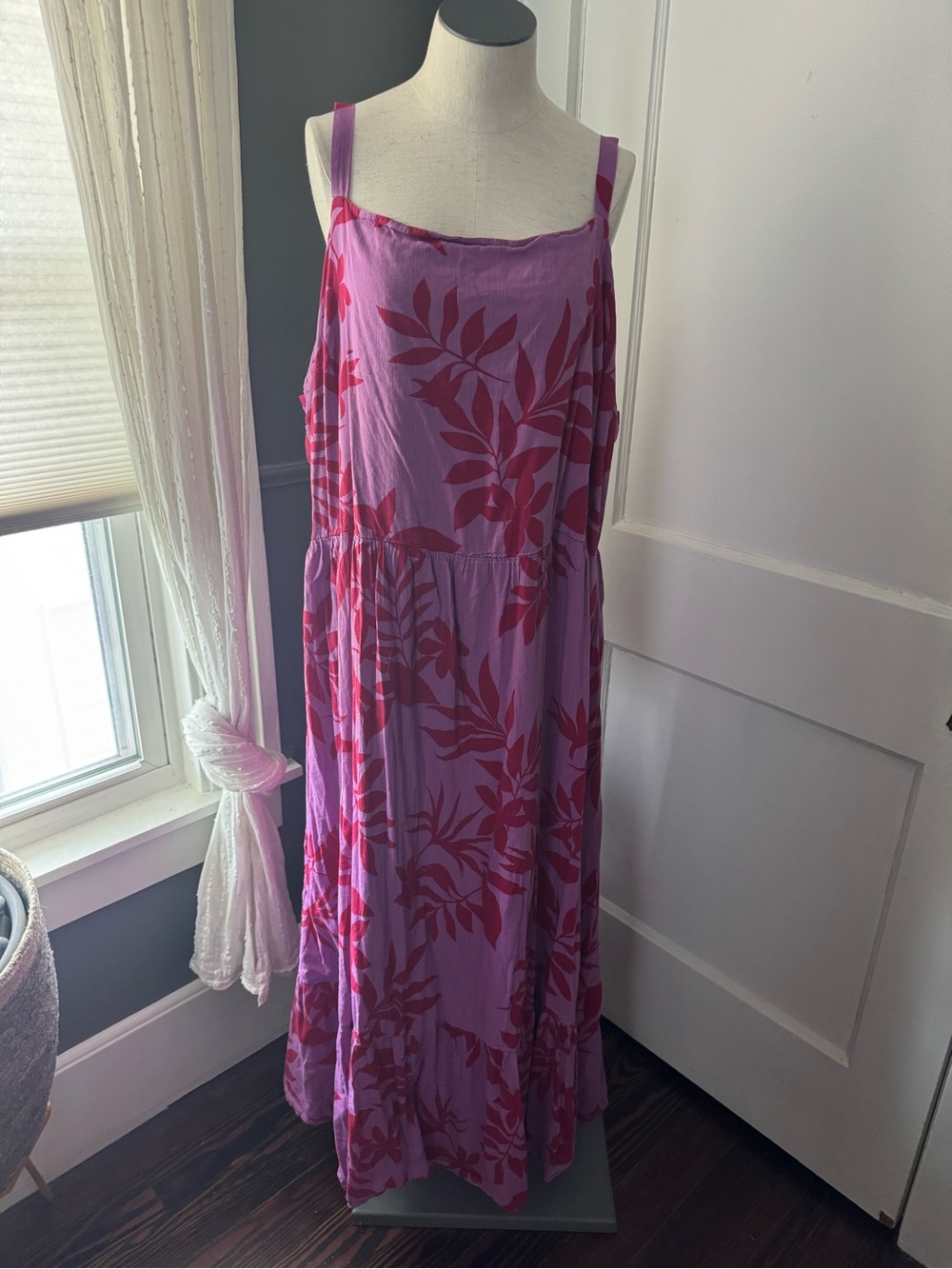 Old Navy Maxi Dress with Pink Leaf Print